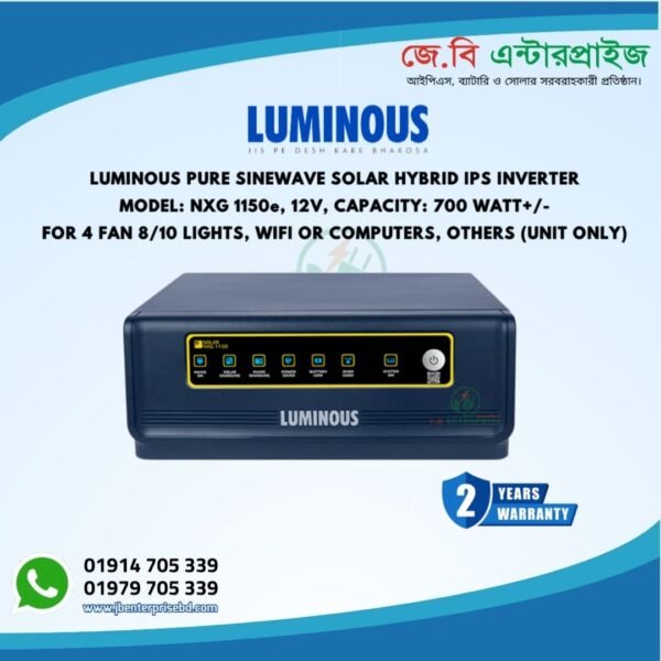 "Luminous Solar NXG 1150E Hybrid Inverter – 850VA 12V with Built-in 40A Solar Charge Controller for Home and Office Use"