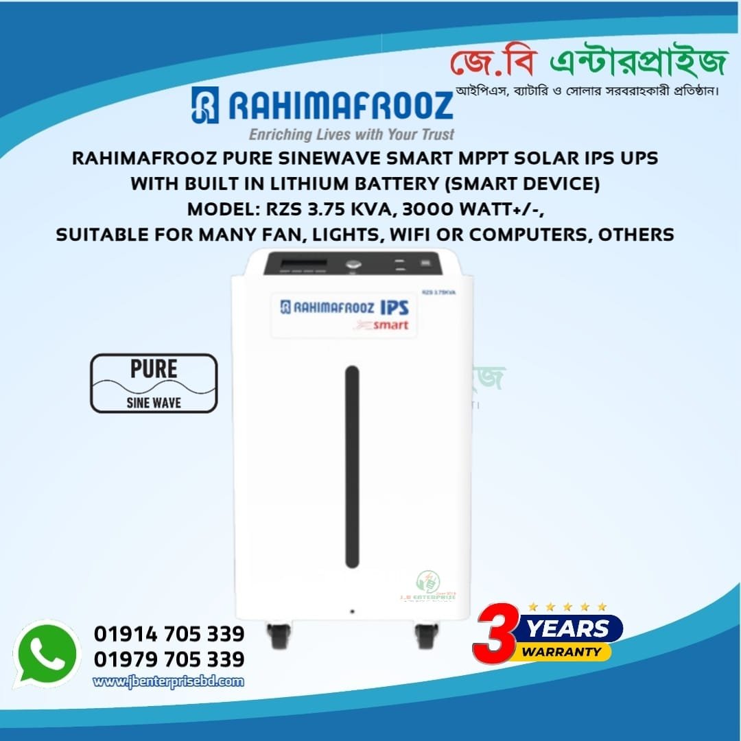 Rahimafrooz RZS-3.75 KVA 3000 Watt Smart Solar IPS Inverter with Built-in Lithium Battery and Pure Sine Wave Output