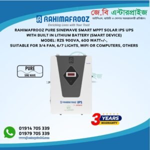 Rahimafrooz RZS-900VA Smart Solar IPS Inverter with Built-in Lithium Battery, Pure Sine Wave, Wi-Fi Monitoring